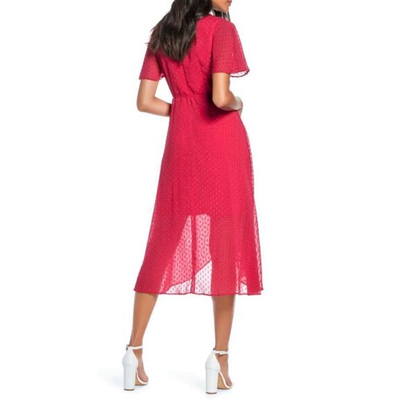 New VINCE CAMUTO Women's Clip Dot Flowy Fit & Flare Party Faux Wrap Midi Dress - Picture 3 of 11